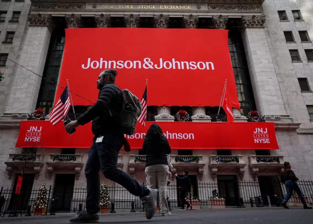 Johnson & Johnson banner at the stock exchange